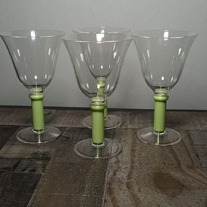 Vintage Large Clear Green Hard Acrylic Plastic Stemware Set of 4